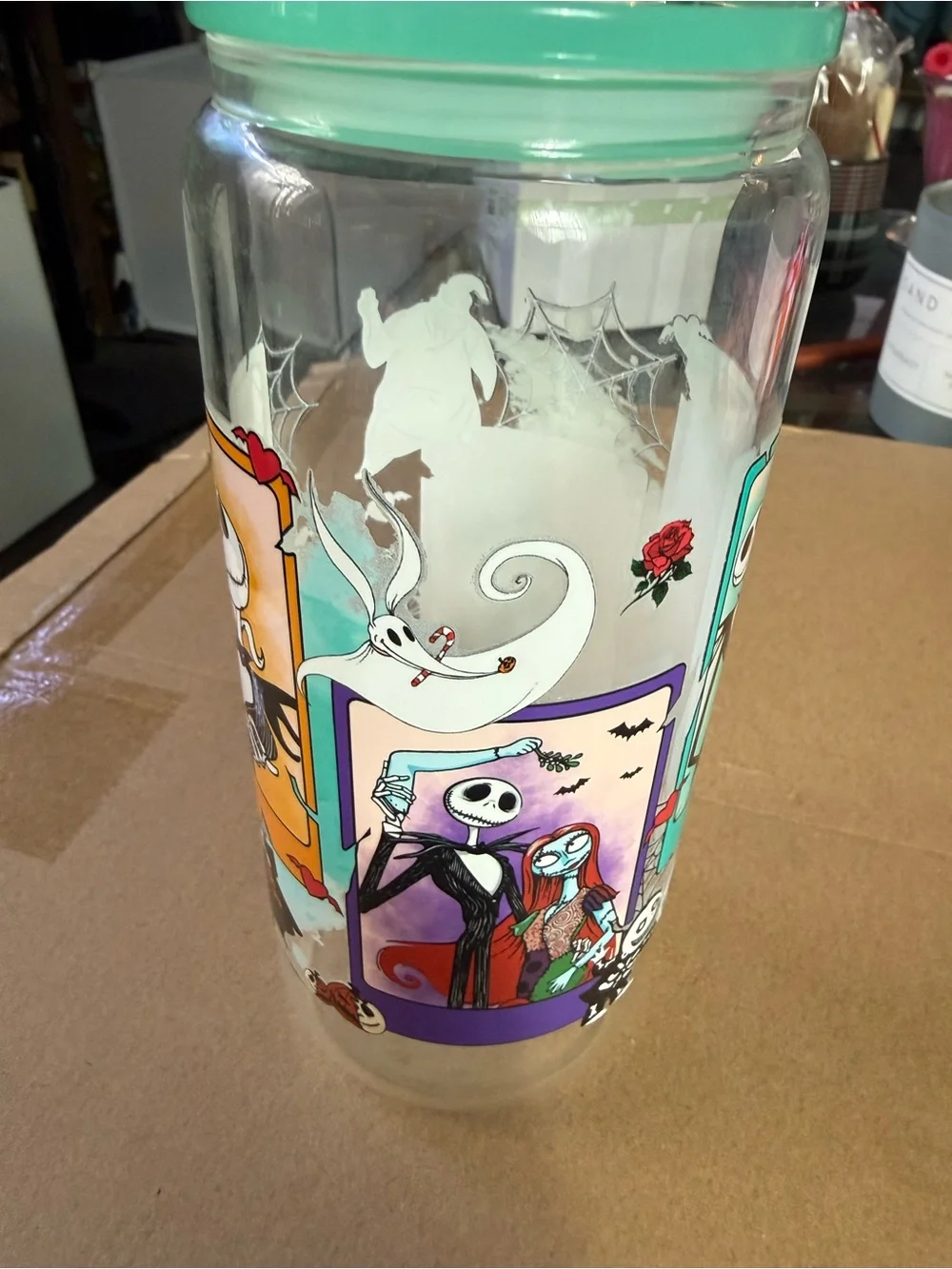 The Nightmare Before Christmas Jack Skellington Glass with acrylic Aqua Lid
